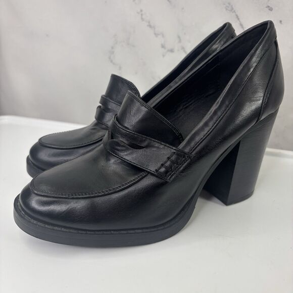 Y2K 90s Vintage Bongo Block Heel Platform Loafers Blk Leather Chunky 8.5 Grunge - Picture 13 of 15